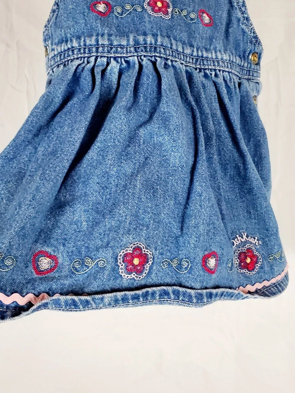 Vintage OshKosh Floral‎ Embroidered Denim Overall Dress